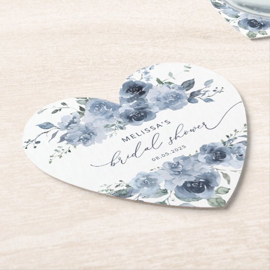 ダスティブルーフローラエレガントブライダルシャワー ペーパーコースター (アングル)