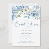 ダスティブルーフローラエレガントブライダルシャワー 招待状 (正面)