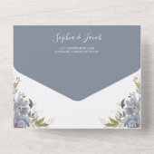 ダスティブルーフローラエレガント庭園の結婚式 オールインワン招待状 (裏面)