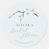 ダスティブルーフローラエレガント春ブライダルシャワー ラウンドシール (正面)