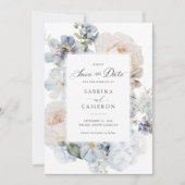 ダスティブルーフローラエレガント結婚バラ 招待状 (正面)