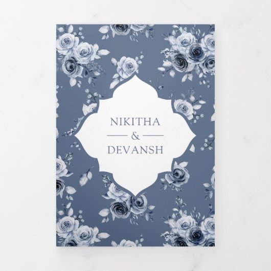 ダスティブルーフローラオールインワンレースインディアン 三つ折り招待状 (カバー)