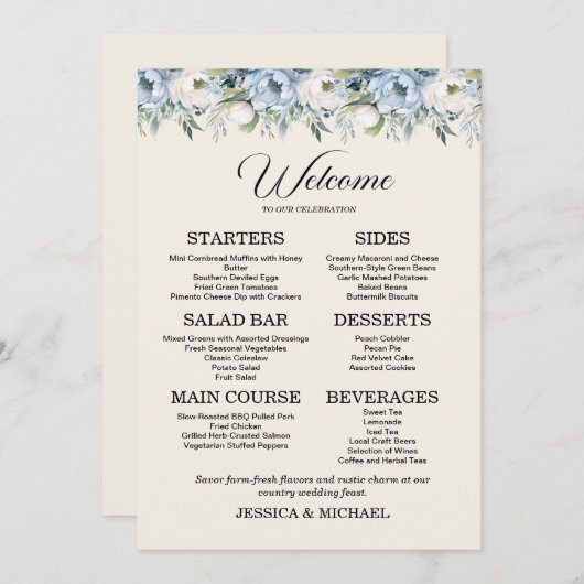 ダスティブルーフローラカントリーウェディング披露宴 メニュー (正面/裏面)