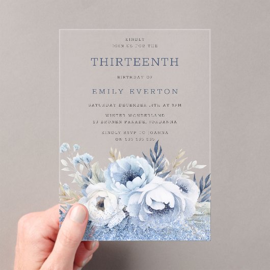 ダスティブルーフローラガールズ13thバースデーパーティー アクリル招待状 (インサイチュ (ポータブル))