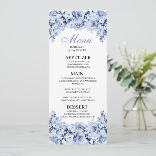 ダスティブルーフローラキンセアニェラメニュー招待状 招待状 (スタンド正面)