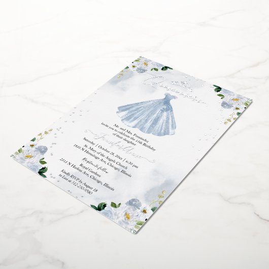 ダスティブルーフローラキンセアニェラ 箔招待状 (回転した状態)