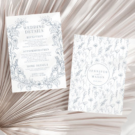 ダスティブルーフローラクラシック結婚の詳細カード エンクロージャーカード