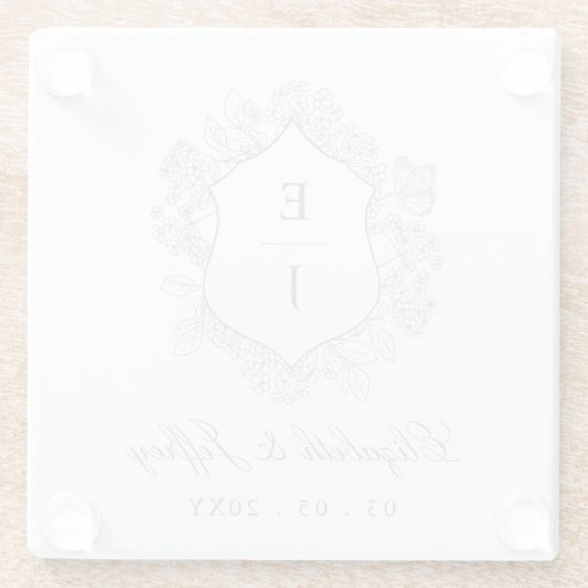 ダスティブルーフローラクレストモノグラム結婚ズ ガラスコースター (裏面)
