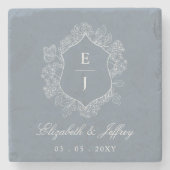 ダスティブルーフローラクレストモノグラム結婚ズ ストーンコースター (正面)