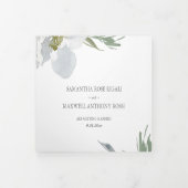 ダスティブルーフローラグリーンリートリフォールド結婚式招待 三つ折り招待状 (カバー)