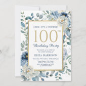 ダスティブルーフローラサプライズ100誕生日 招待状 (正面)