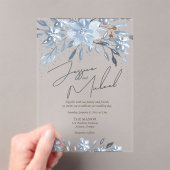ダスティブルーフローラシックなスクリプトウィンターテーマ結婚ズ アクリル招待状 (インサイチュ (ポータブル))