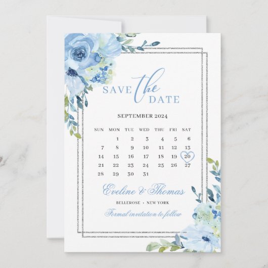 ダスティブルーフローラシルバーグリッターカレン結婚ダー セーブザデート (正面)