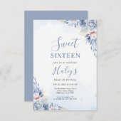 ダスティブルーフローラスイート16テンシブバジェット誕生日 招待状 (正面/裏面)