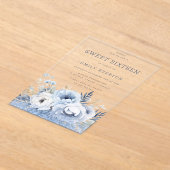 ダスティブルーフローラスウィート16 16パーティー アクリル招待状 (レイダウン)