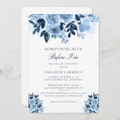 ダスティブルーフローラスクリプトブライダルシャワー 招待状 (正面/裏面)