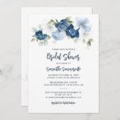 ダスティブルーフローラスクリプトブライダルシャワー 招待状 (正面/裏面)