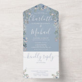 ダスティブルーフローラスクリプトモノグラム結婚ズ オールインワン招待状 (内側)