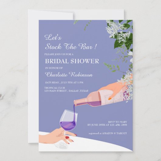 ダスティブルーフローラストックザバーブライダルシャワー 招待状 (正面)