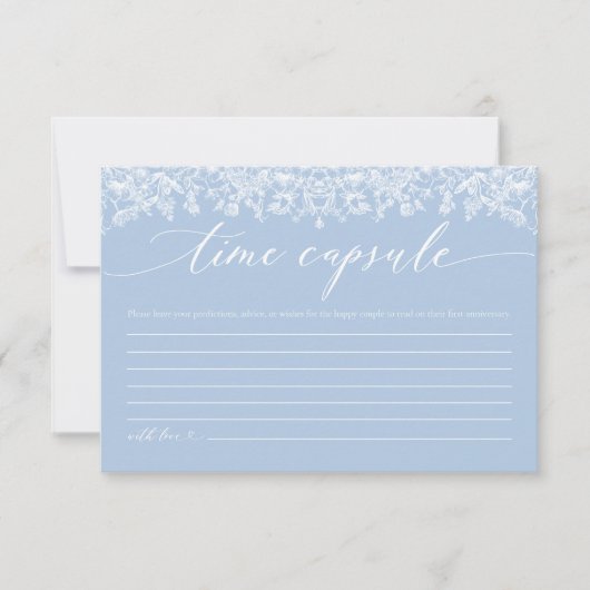 ダスティブルーフローラタイムカプセルブライダルシャワーカード 招待状 (正面)