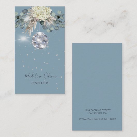 ダスティブルーフローラディスコボールジュエリーディスプレイ 名刺 (正面/裏面)