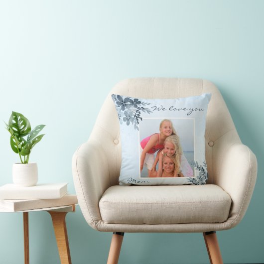 ダスティブルーフローラデザインママ写真枕 クッション (椅子)