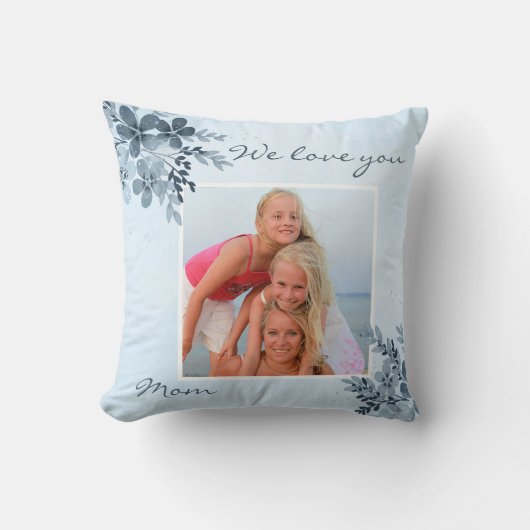 ダスティブルーフローラデザインママ写真枕 クッション (正面)