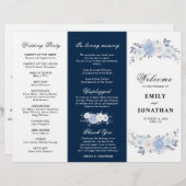 ダスティブルーフローラトリフォールド結婚式 プログラム (正面/裏面)