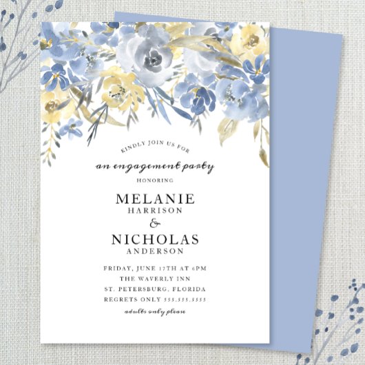ダスティブルーフローラドロップ婚約パーティ 招待状