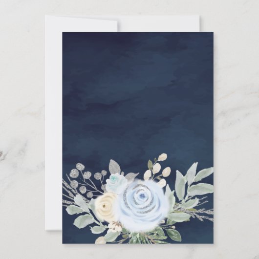 ダスティブルーフローラネイビーブルーバースデーパーティー 招待状 (裏面)