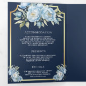 ダスティブルーフローラネイビーQRコード結婚すべて 三つ折り招待状 (内部最初)