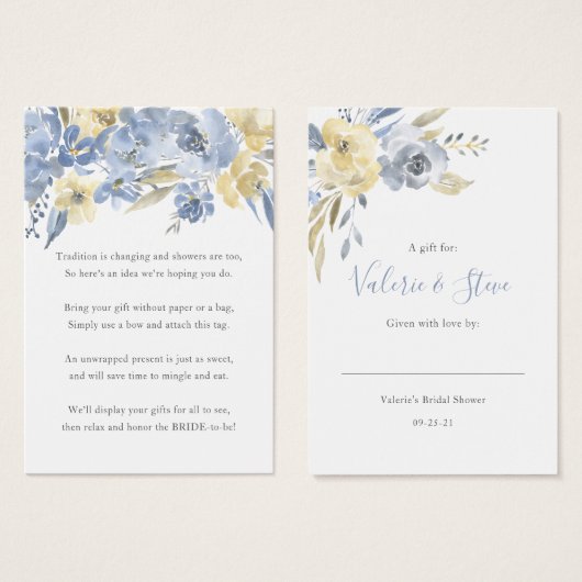 ダスティブルーフローラノーラップシャワー表示ギフトラベル (正面&裏面)