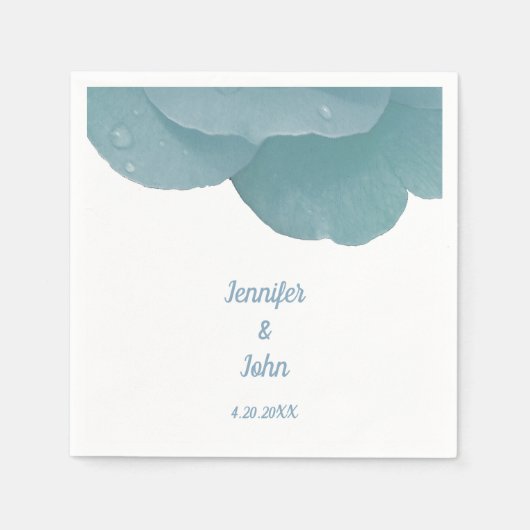 ダスティブルーフローラバラエレガントトレンディー結婚ズ スタンダードカクテルナプキン (正面)