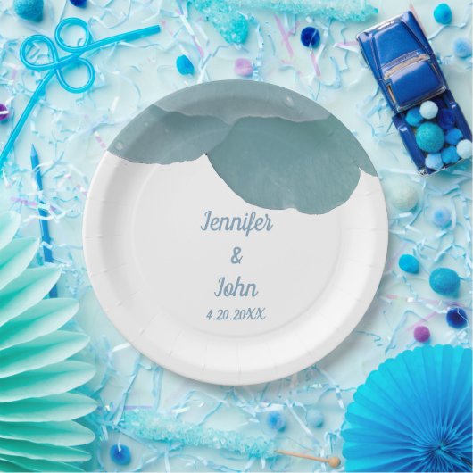 ダスティブルーフローラバラエレガントトレンディー結婚ズ ペーパープレート (パーティー)