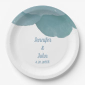 ダスティブルーフローラバラエレガントトレンディー結婚ズ ペーパープレート (正面)