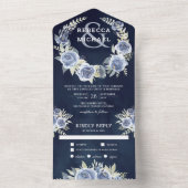 ダスティブルーフローラバラガーランドネイビーブルー結婚ズ オールインワン招待状 (内側)