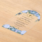 ダスティブルーフローラビクトリアンブライダルシャワーアーチ アクリル招待状 (レイダウン)