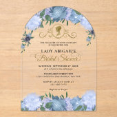 ダスティブルーフローラビクトリアンブライダルシャワーアーチ アクリル招待状 (正面)