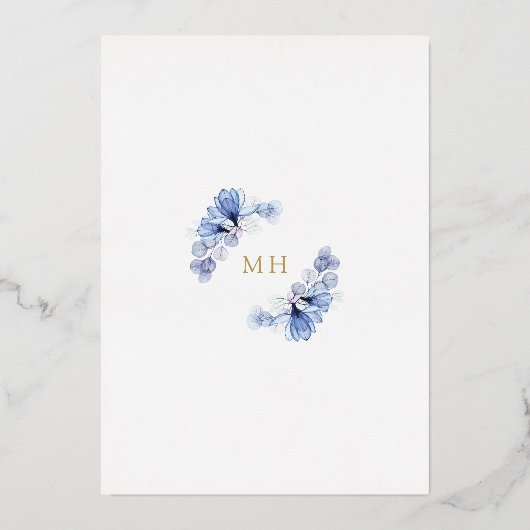 ダスティブルーフローラファースト聖餐式金ゴールド 箔招待状 (裏面)