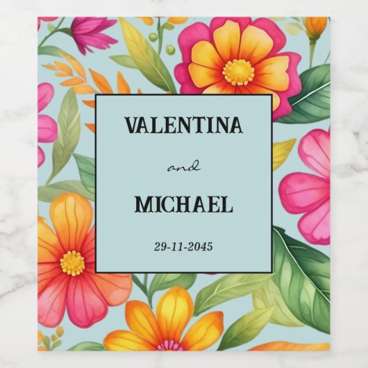 ダスティブルーフローラフィエスタメキシ結婚カン ワインラベル (シングルラベル)