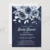 ダスティブルーフローラフォトネイビーブライダルシャワー 招待状 (正面)