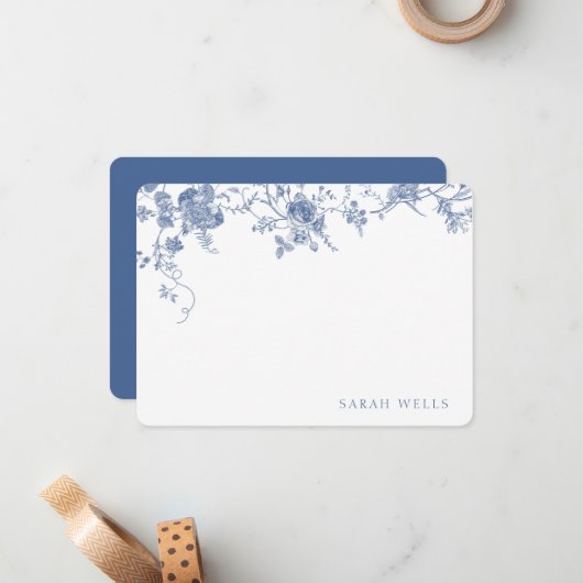 ダスティブルーフローラフランスのトワパーソナライズされたール ノートカード (正面/裏面インサイチュ)