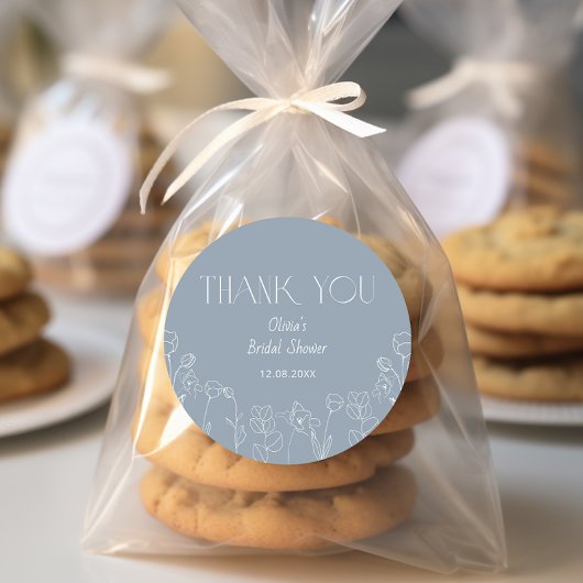 ダスティブルーフローラブライダルシャワーありがとう ラウンドシール