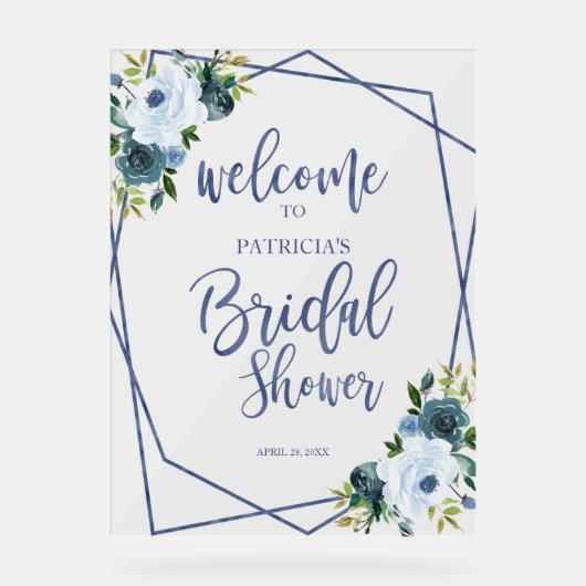 ダスティブルーフローラブライダルシャワーへようこそ アクリルサイン (正面)