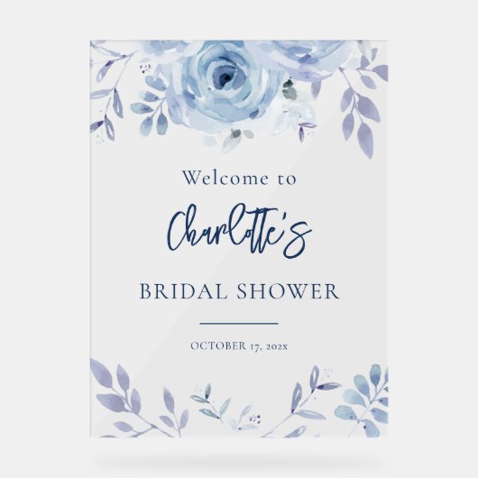 ダスティブルーフローラブライダルシャワーへようこそ アクリルサイン (正面)