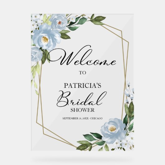 ダスティブルーフローラブライダルシャワーウェルカムサイン アクリルサイン (正面)