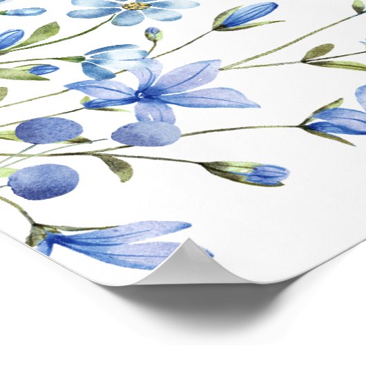 ダスティブルーフローラブライダルシャワーウェルカムサイン ポスター (角)