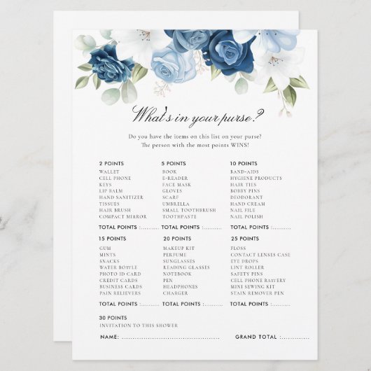 ダスティブルーフローラブライダルシャワーゲーム (正面/裏面)