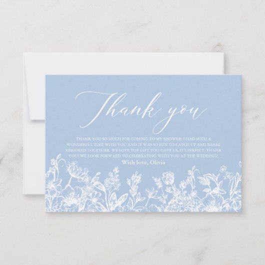 ダスティブルーフローラブライダルシャワーサンキューカード 招待状 (正面)