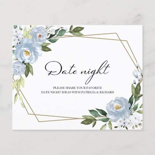 ダスティブルーフローラブライダルシャワーデイトナイトカード (正面)
